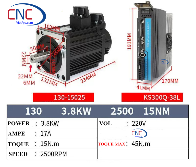 Động Cơ AC Servo 3.8KW + Driver KS300Q Chính Hãng