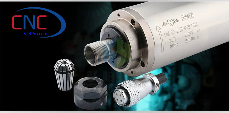 Củ Đục Spindle 800W Làm Mát Nước ER11 Ø65mm 220V 24.000rpm