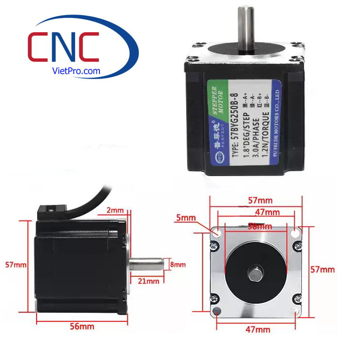 Động cơ bước 57BYG250B 1.2Nm 3A – NEMA 23 Chính Hãng