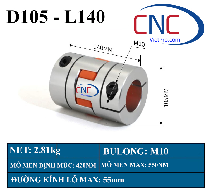Jaw coupling khớp nối trục CNC bằng hợp kim nhôm