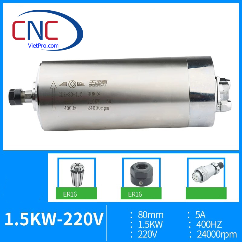 Củ Đục Spindle CNC 1.5KW ER11 Làm Mát Nước – 24.000 Vòng/Phút