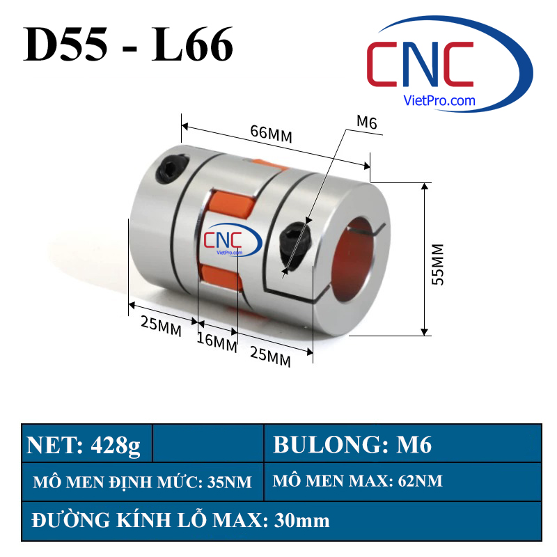 Khớp nối hoa mai nhôm dùng cho động cơ servo và stepper