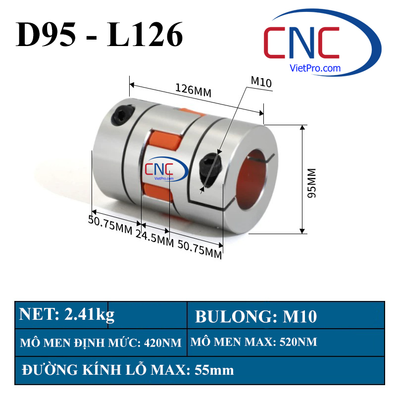 Jaw coupling khớp nối trục CNC bằng hợp kim nhôm
