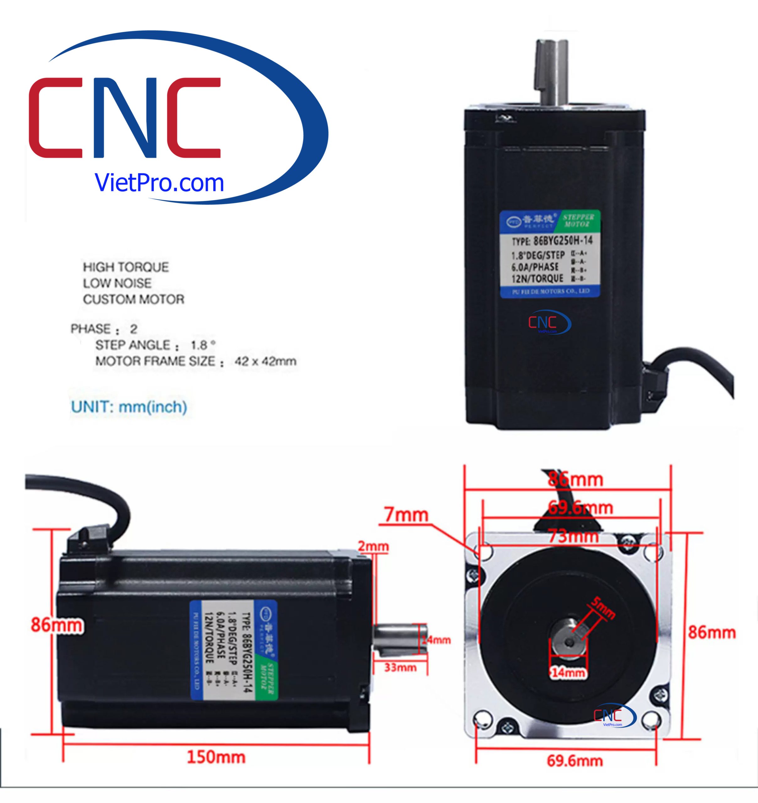 Động Cơ Bước 86BYG250H 12N.m – Mô-men Xoắn Cao