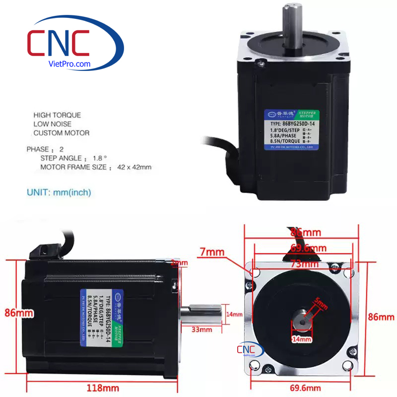 Động Cơ Bước 86BYG250D-14 NEMA 34 8.5Nm