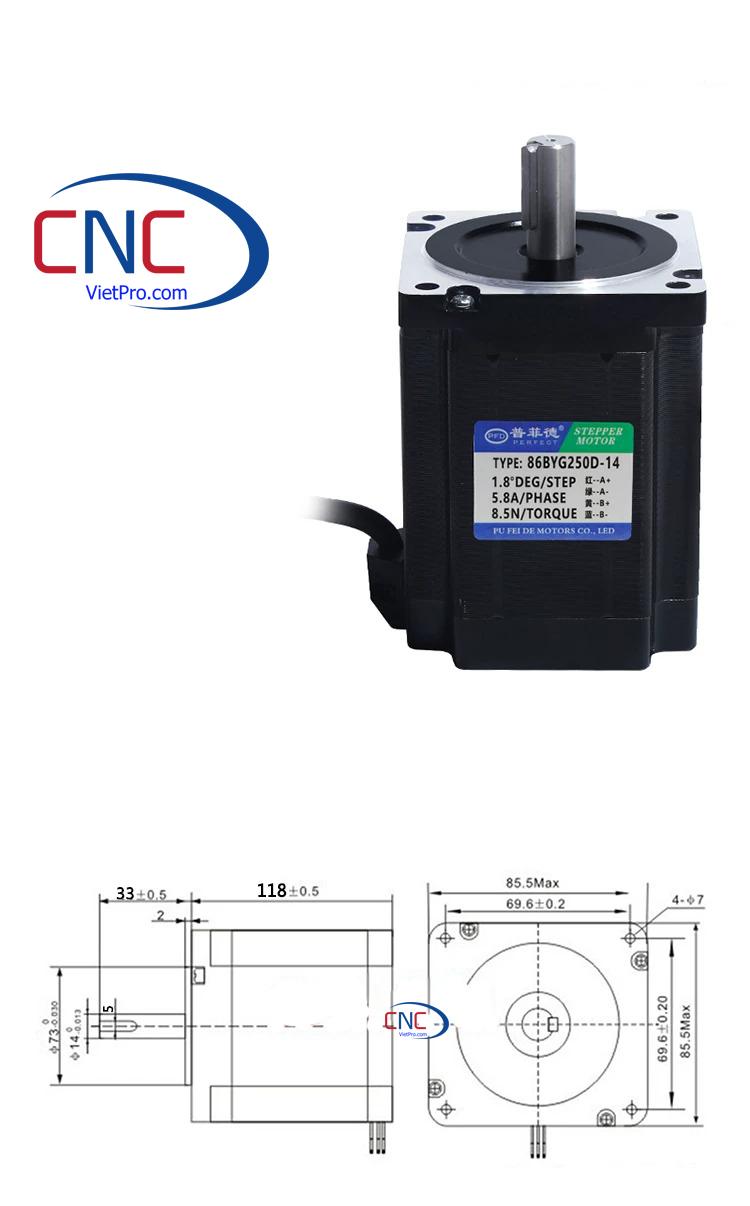 Động Cơ Bước 86BYG250D-14 NEMA 34 8.5Nm