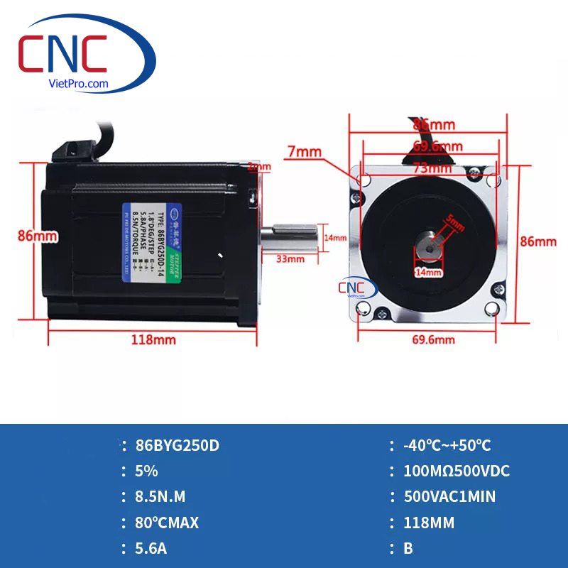 Động Cơ Bước 86BYG250D-14 NEMA 34 8.5Nm